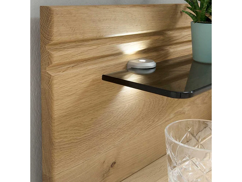 Einzelbett und Nachtkonsole in Beige und Eiche teilmassiv Polsterkopfteil (zweiteilig)