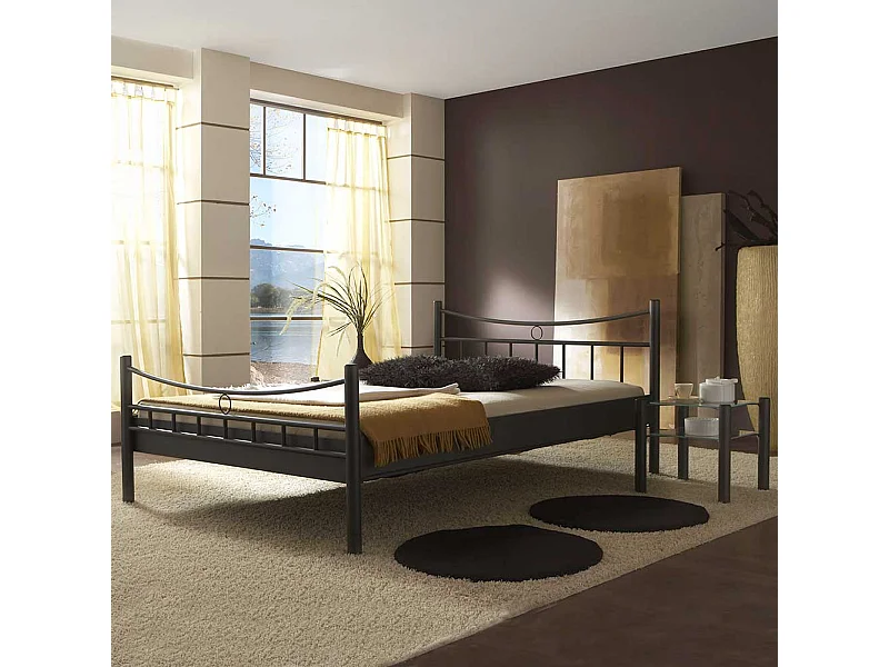 Jugendbett in Schwarz Eisen mit Nachttisch (zweiteilig)