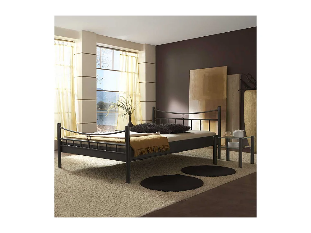 Jugendbett in Schwarz Eisen mit Nachttisch (zweiteilig)