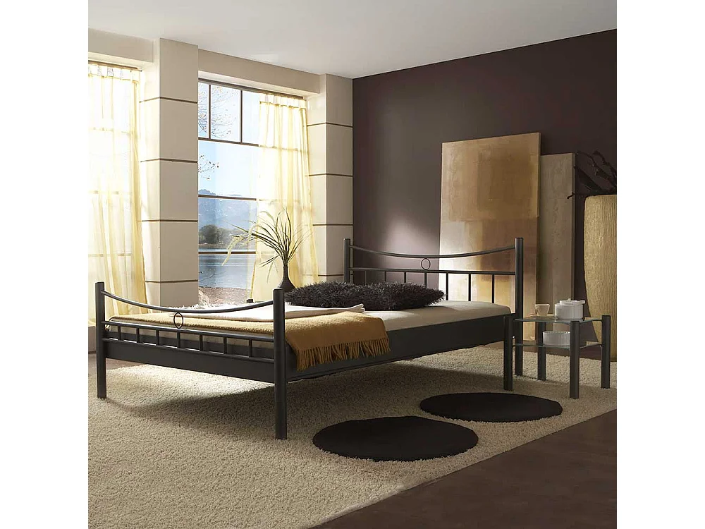 Jugendbett in Schwarz Eisen mit Nachttisch (zweiteilig)