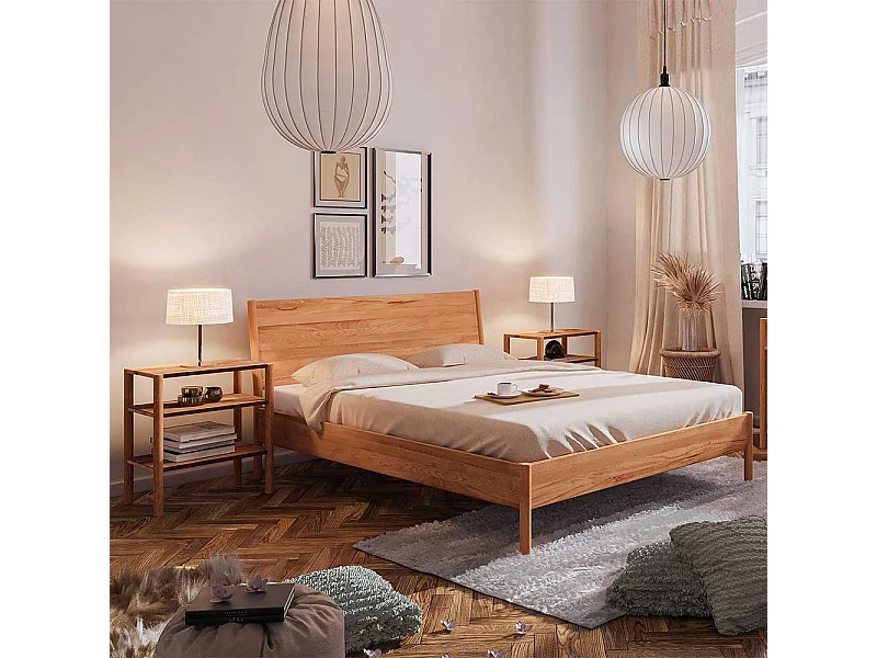 Bett Wildeiche geölt aus Massivholz wahlweise mit Nachtkonsolen