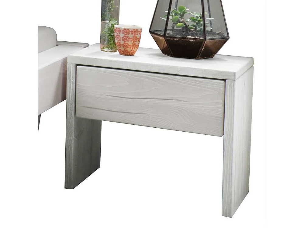 Weißes Balkenbett aus Kiefer Massivholz optionale Nachtkommoden