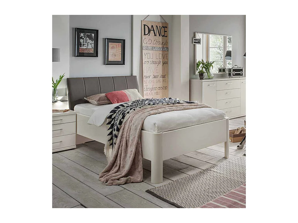 Schlafzimmer Bett in Wei� Polsterkopfteil in Braun