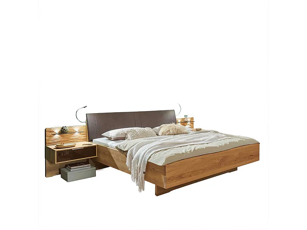 Bett mit Nachtkommoden in Eiche Bianco Dunkelbraun (dreiteilig)