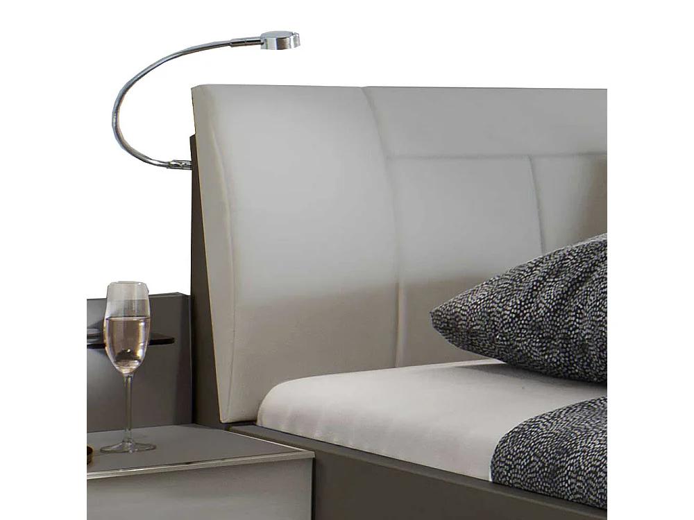 Bett und Nachtkommoden in Hellgrau Braun LED Beleuchtung (dreiteilig)