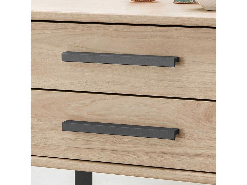 Bett in Eichefarben und Dunkelgrau LED Beleuchtung (dreiteilig)