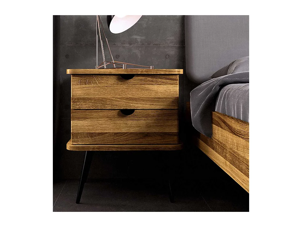 Bett Wildeiche mit Polsterkopfteil in modernem Design 41 cm Einstiegshöhe