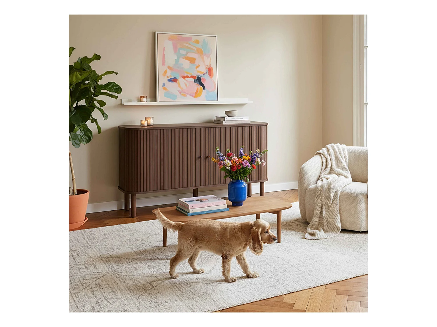 Buffet 2 portes scandinave rectangulaire L140 cm bois foncé