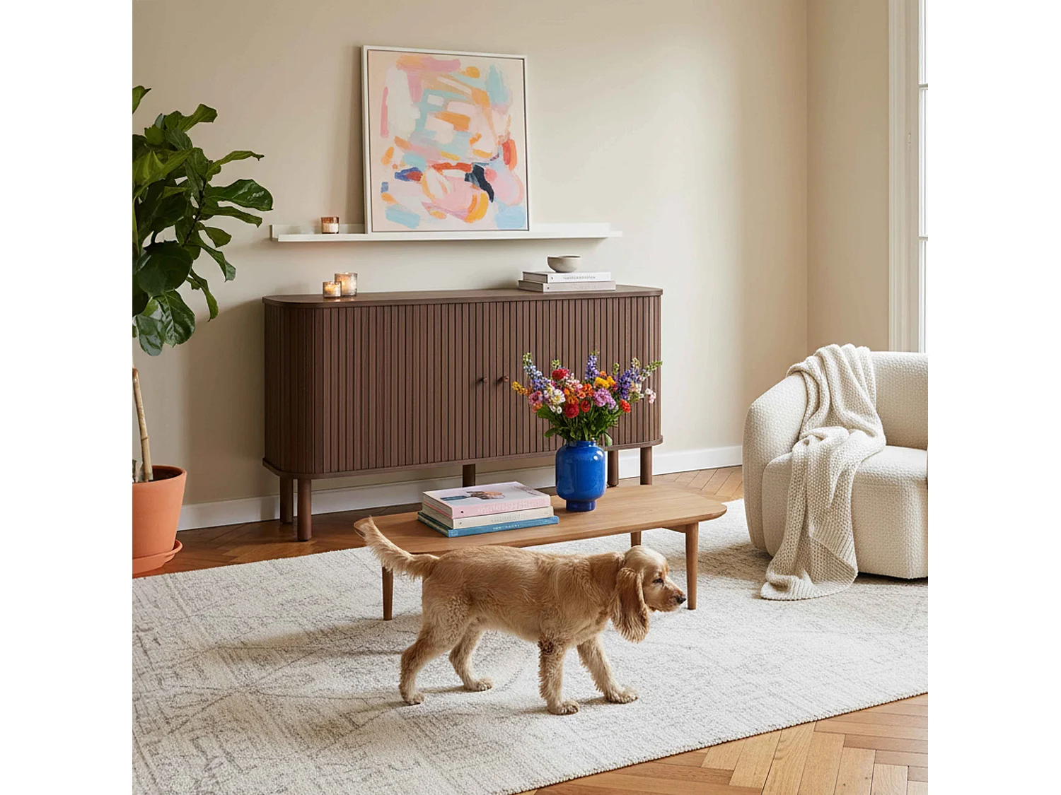 Buffet 2 portes scandinave rectangulaire L140 cm bois foncé