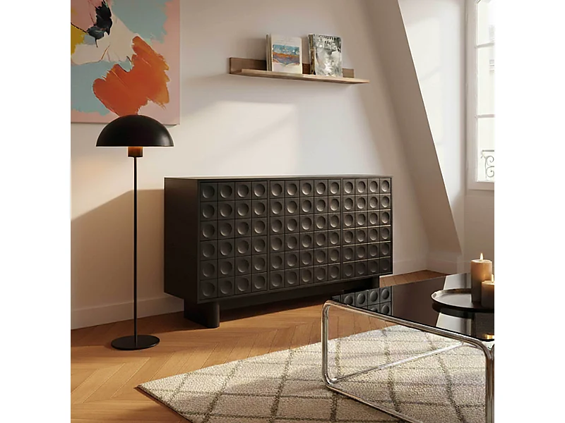 Buffet 3 portes moderne rectangulaire L124 cm noir