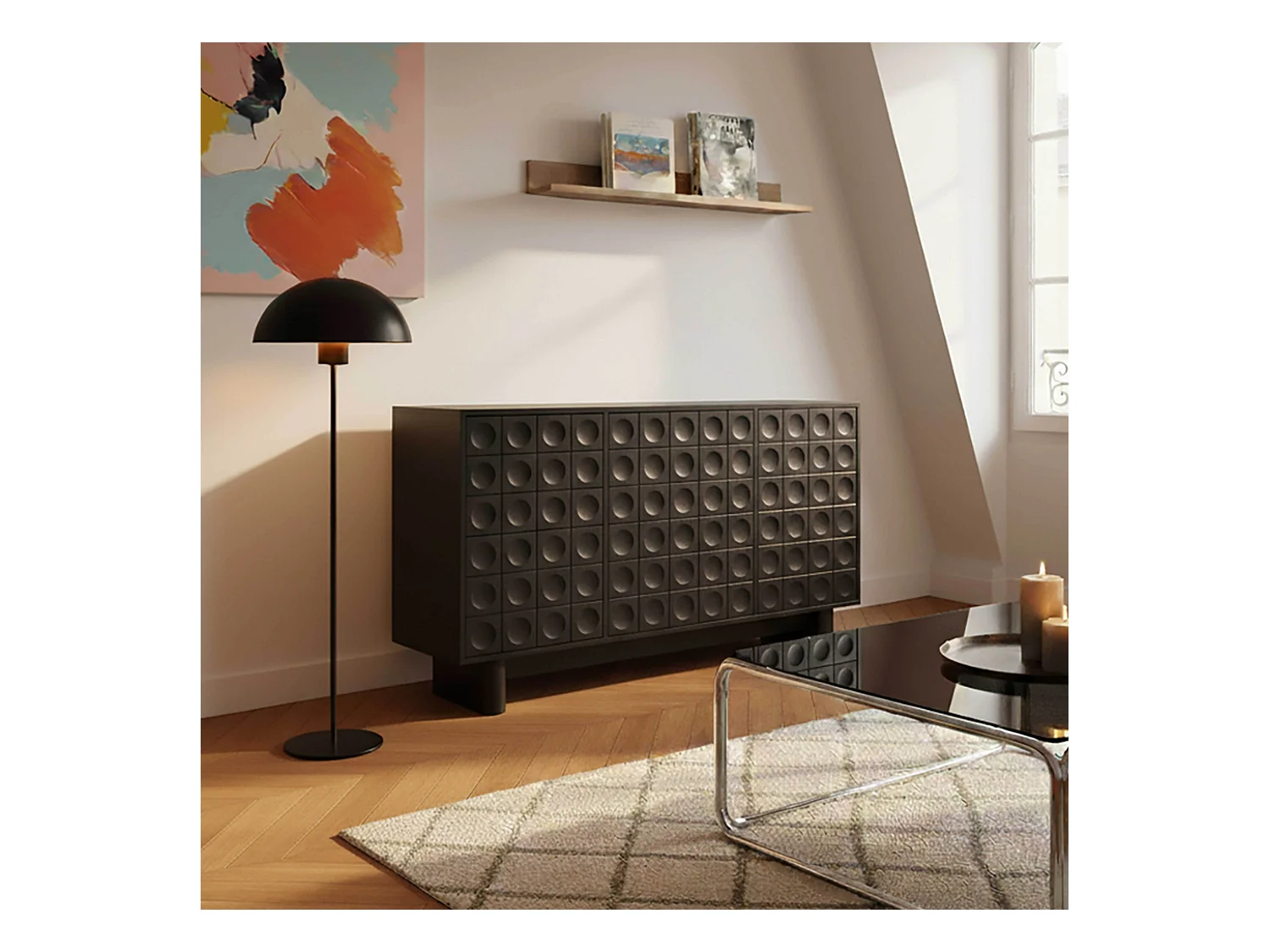 Buffet 3 portes moderne rectangulaire L124 cm noir