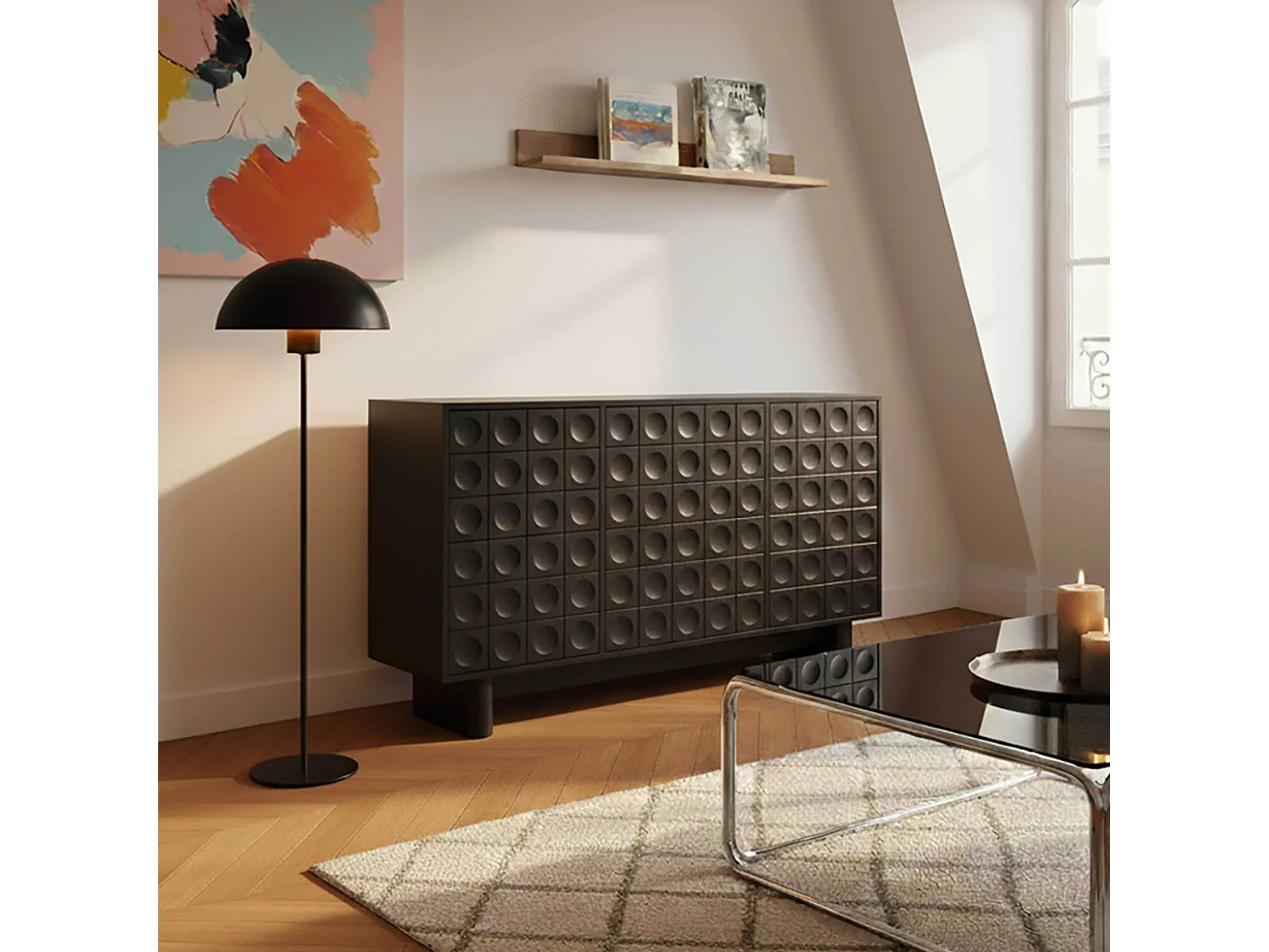 Buffet 3 portes moderne rectangulaire L124 cm noir