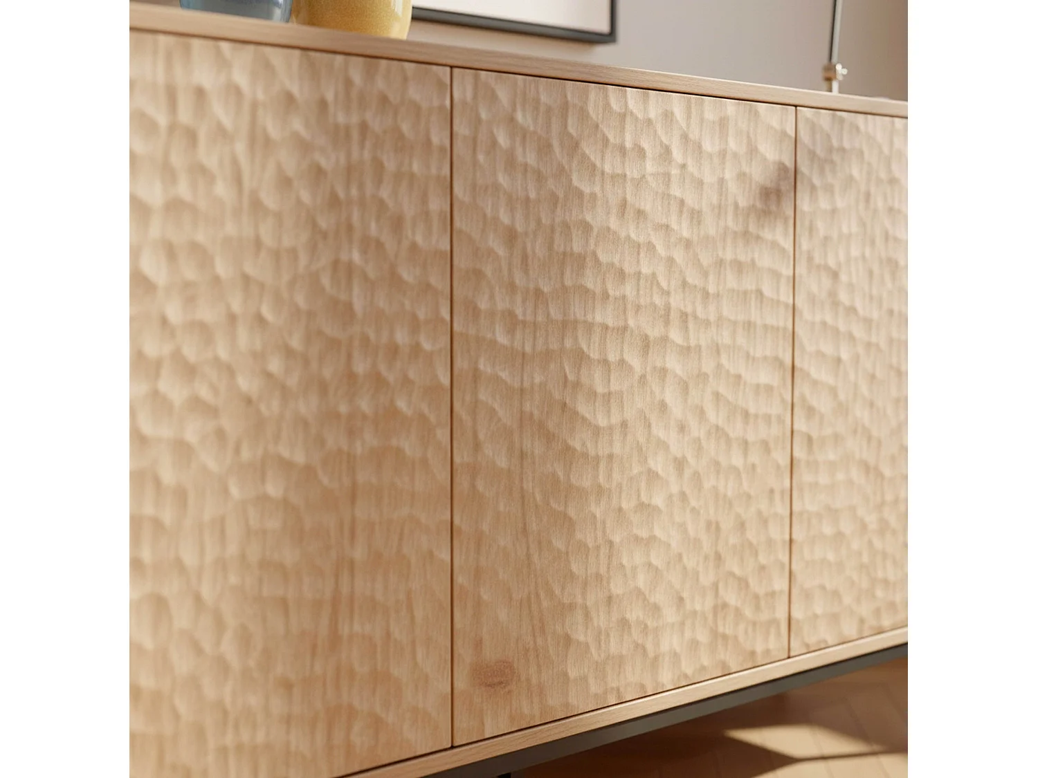 Buffet 3 portes moderne rectangulaire L147 cm bois clair