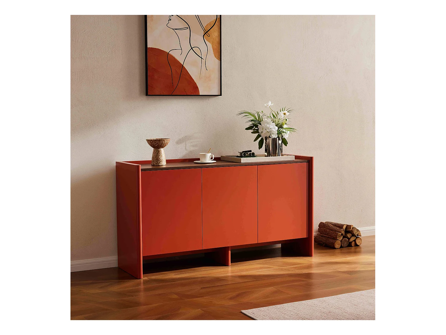Buffet 3 portes moderne rectangulaire L140 cm orange