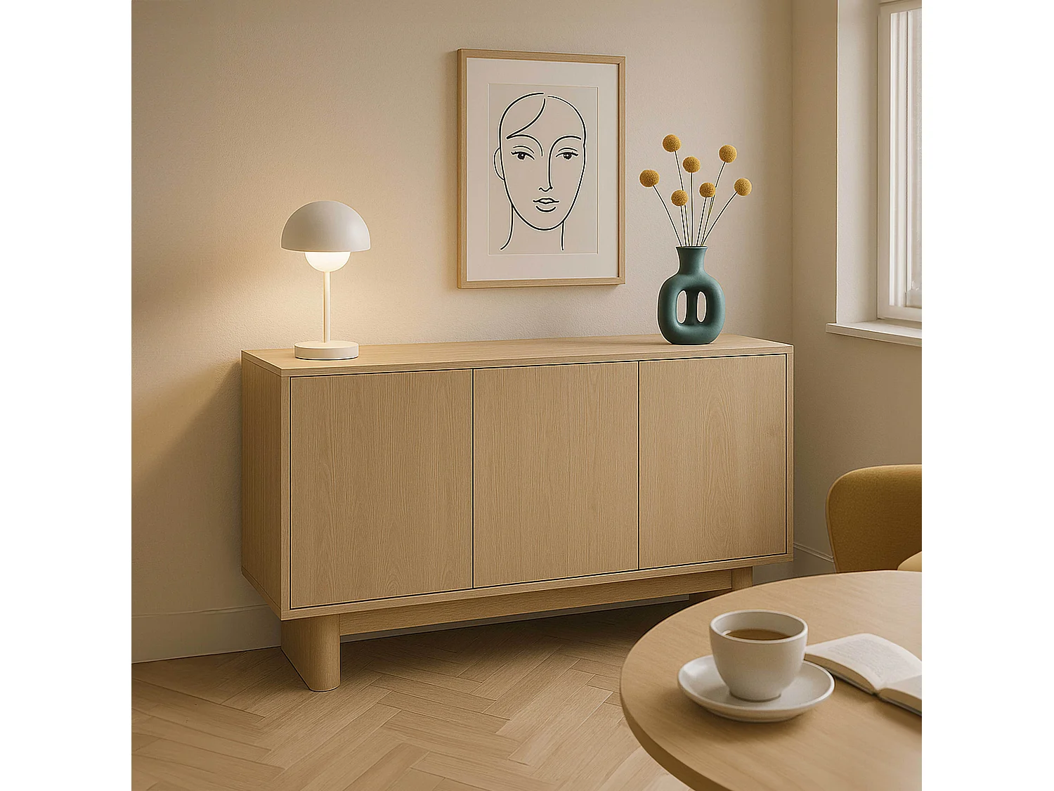 Buffet 3 portes 120 cm scandinave bois clair