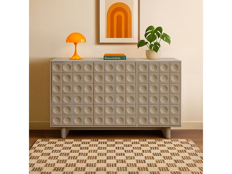 Buffet 3 portes moderne rectangulaire L124 cm beige