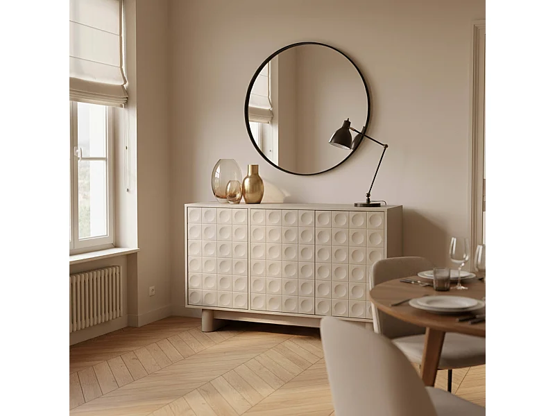 Buffet 3 portes moderne rectangulaire L124 cm beige