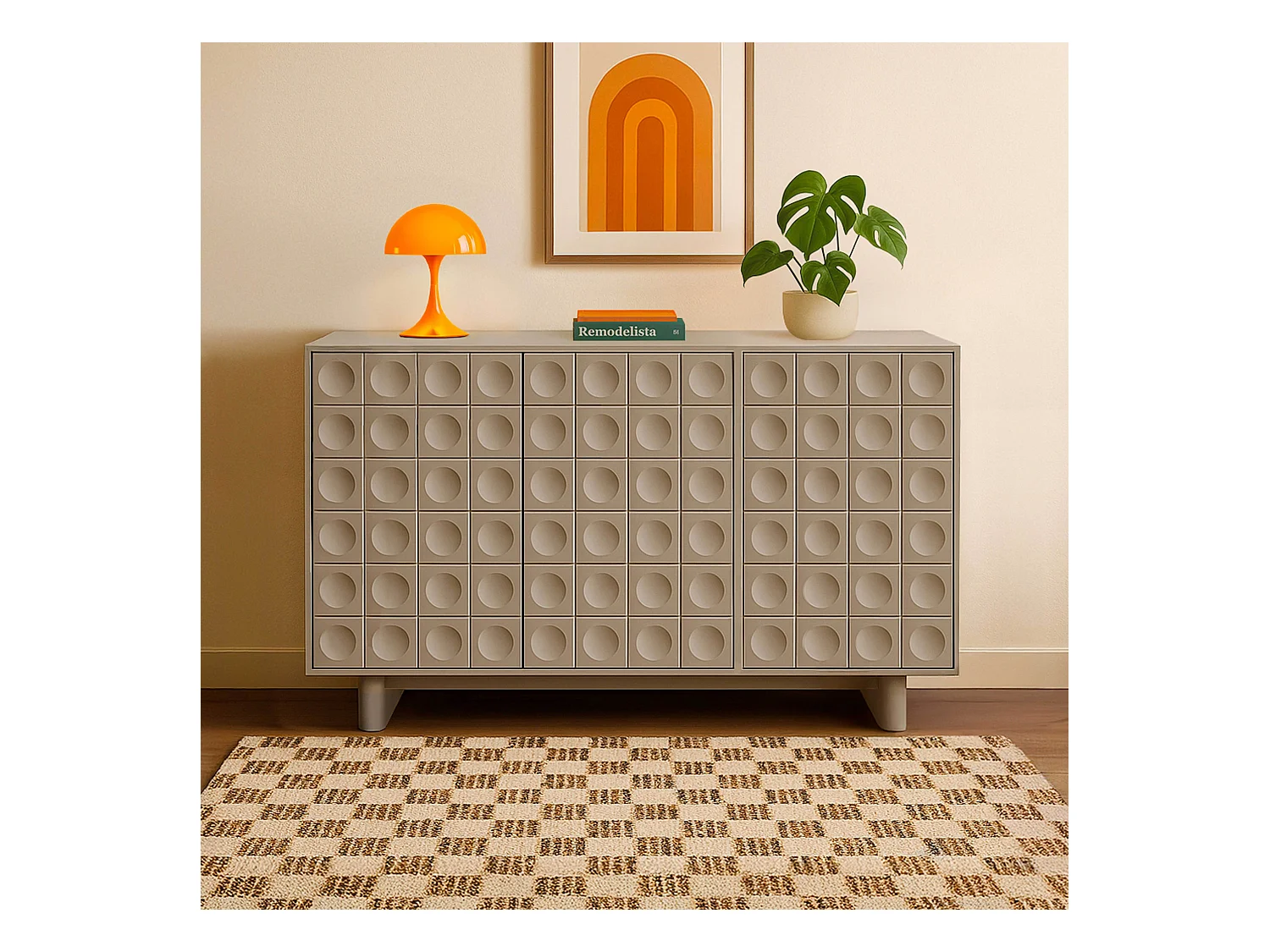 Buffet 3 portes moderne rectangulaire L124 cm beige