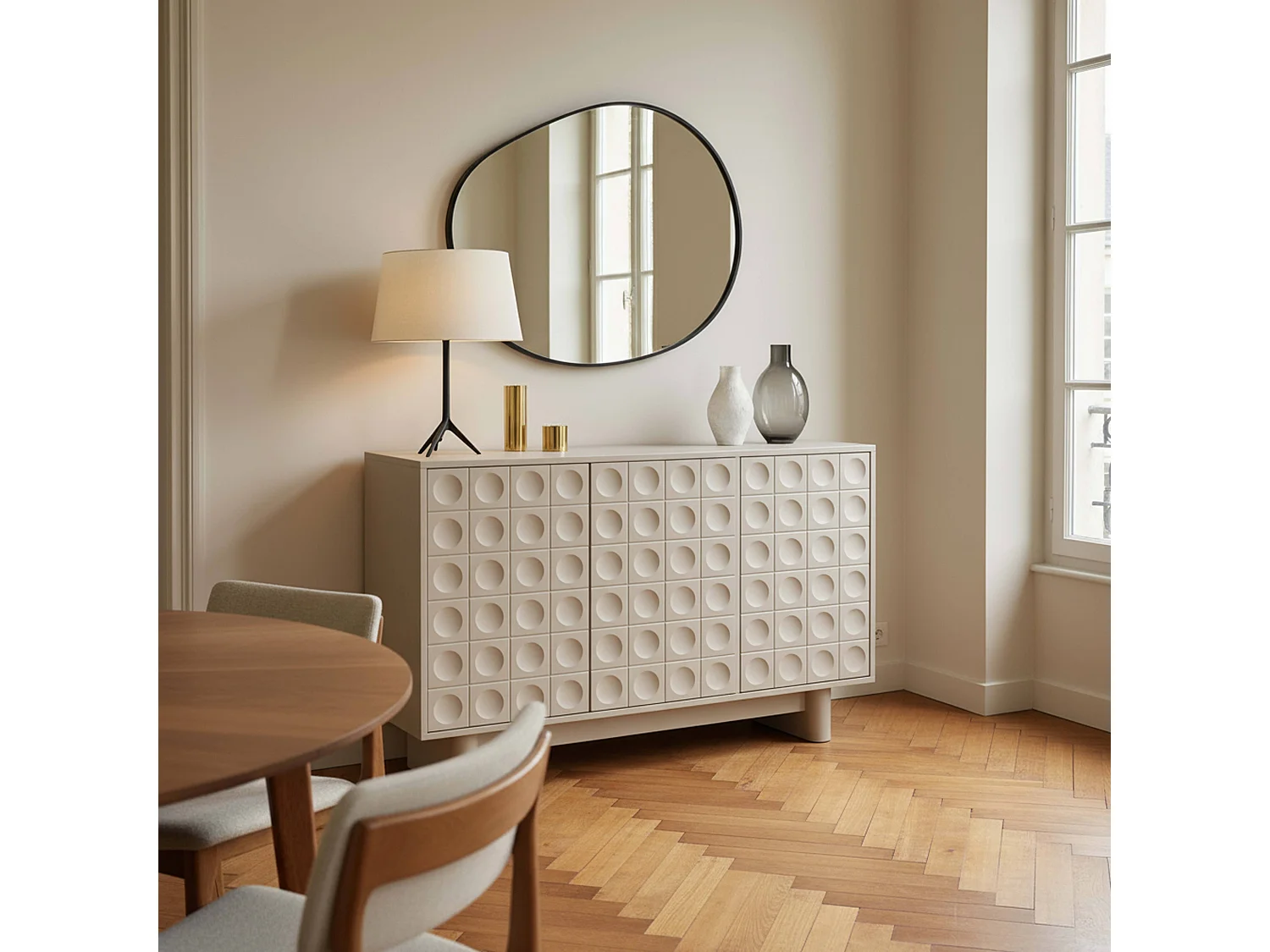 Buffet 3 portes moderne rectangulaire L124 cm beige