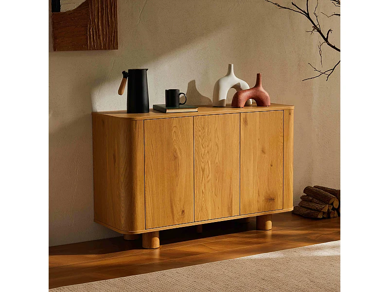 Moderne rechthoekige buffetkast met 3 deuren L120 cm licht hout