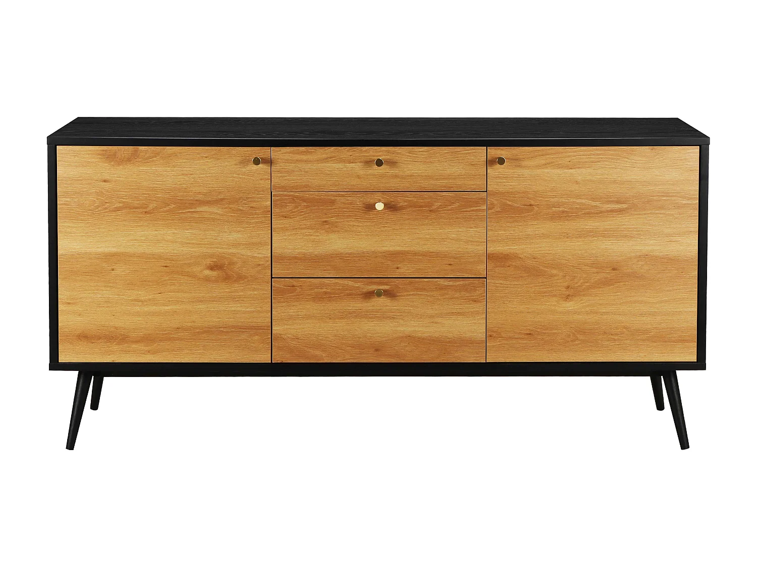 Buffet scandinave effet bois clair 2 portes 3 tiroirs 150 cm noir