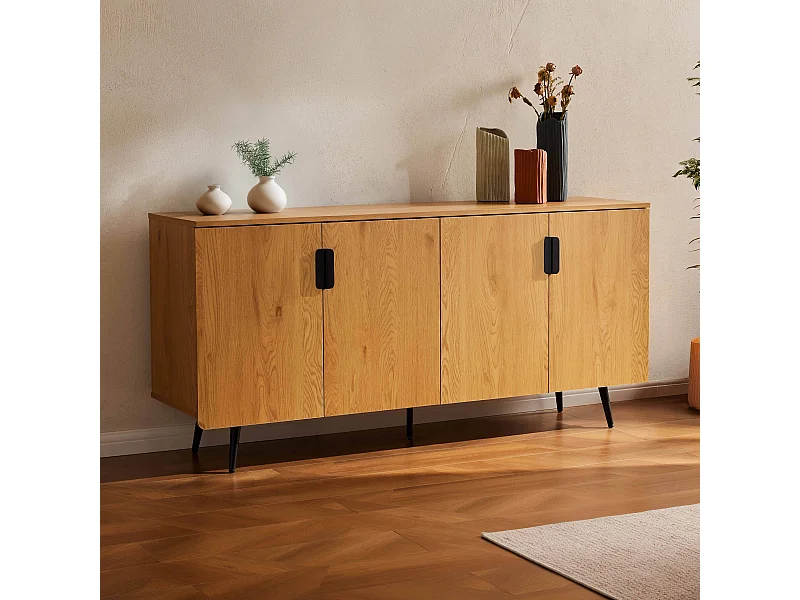 Modern 4-deurs dressoir 160 cm licht hout