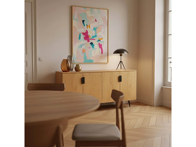 Buffet moderne 4 portes 160 cm bois clair