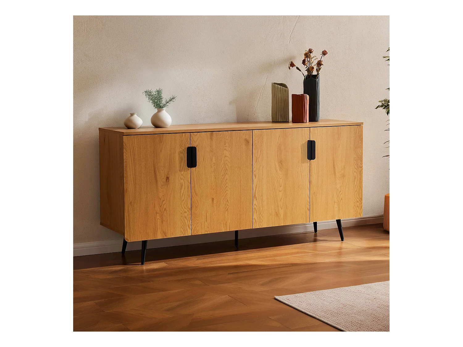 Buffet moderne 4 portes 160 cm bois clair