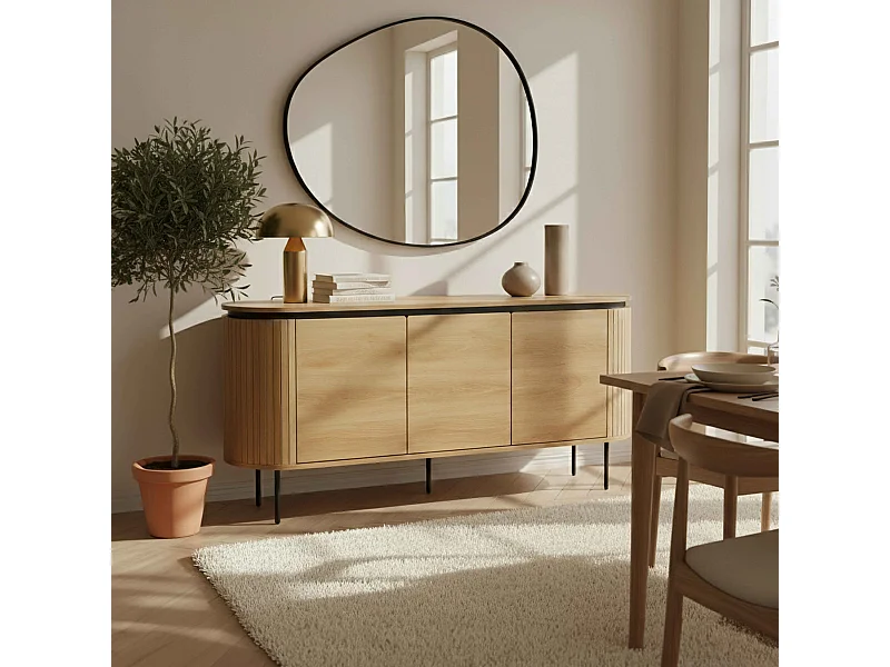 Buffet 2 portes moderne rectangulaire L160 cm bois clair