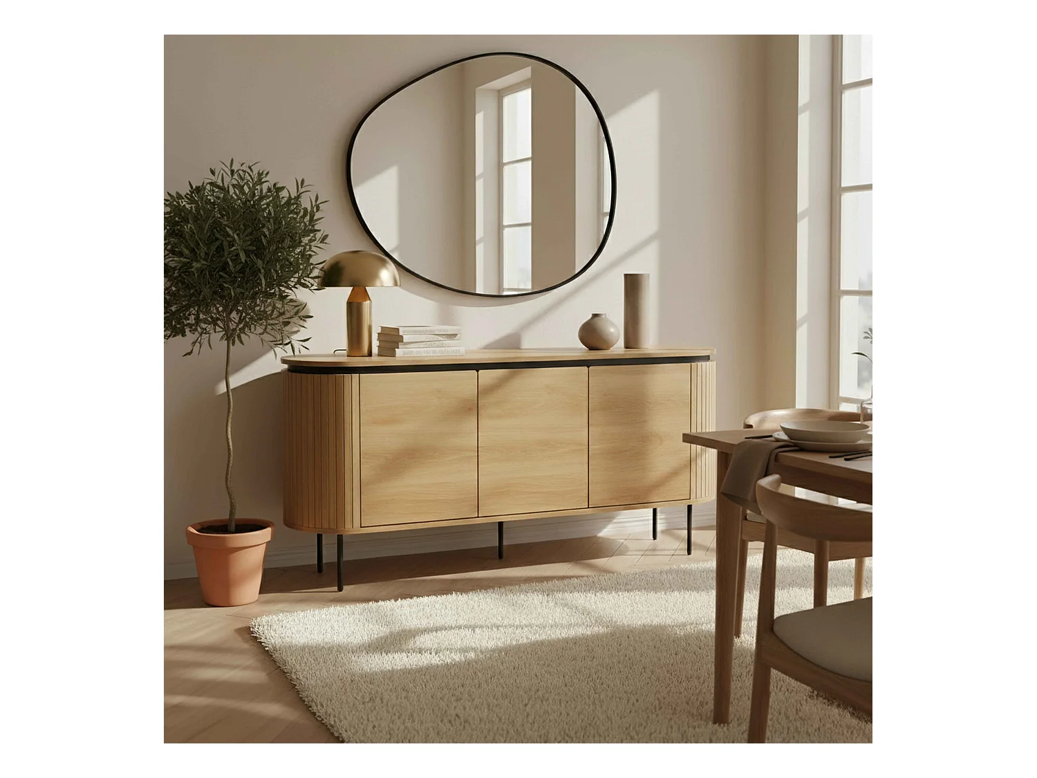 Buffet 2 portes moderne rectangulaire L160 cm bois clair