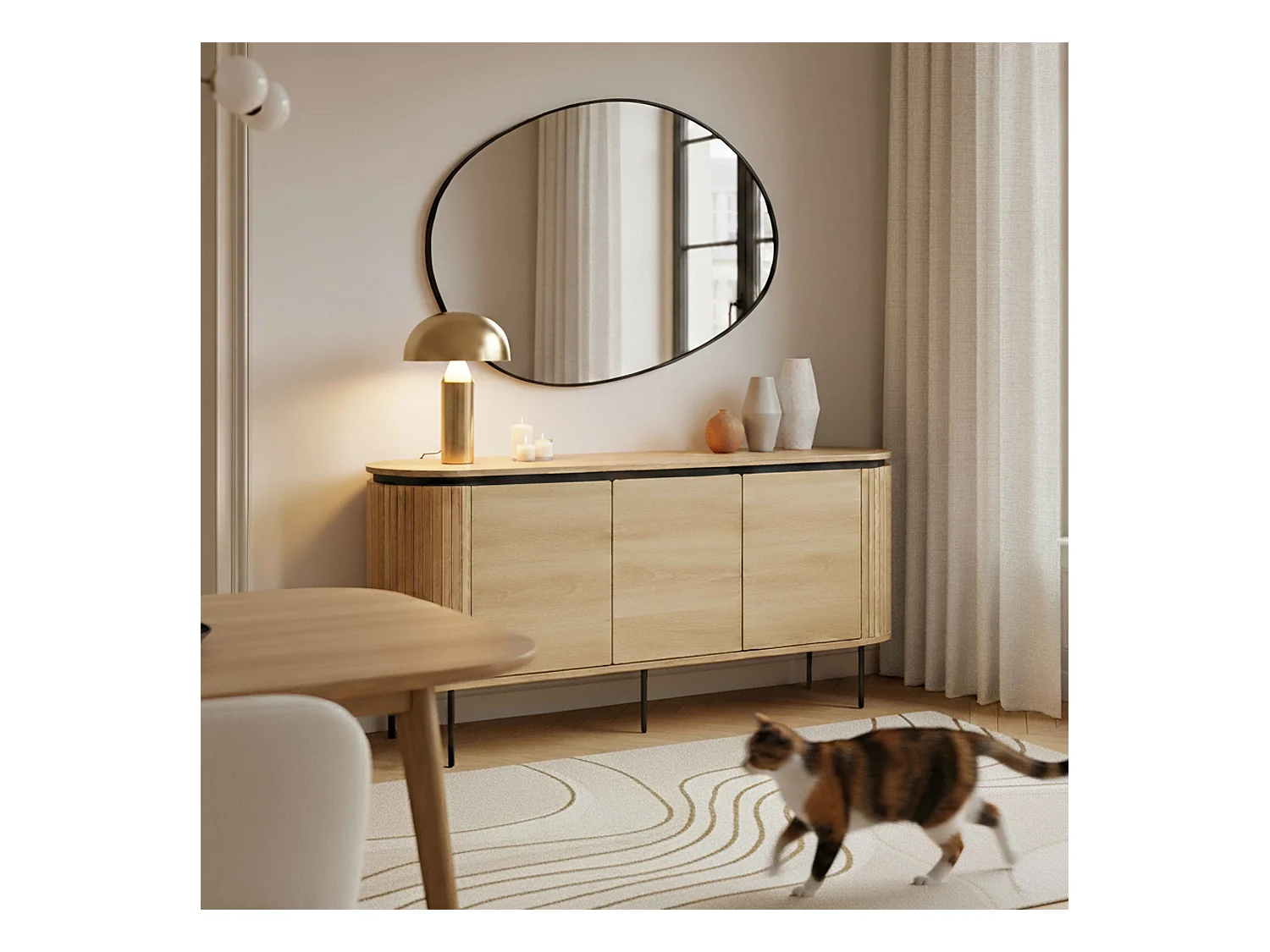 Buffet 2 portes moderne rectangulaire L160 cm bois clair