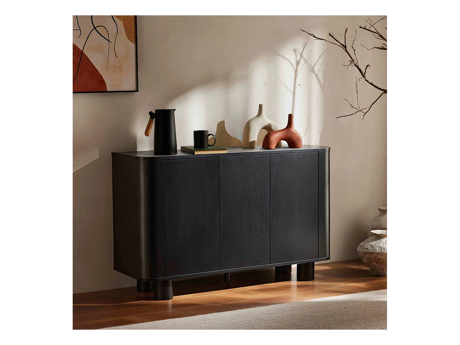 Buffet 3 portes moderne rectangulaire L120 cm bois noir