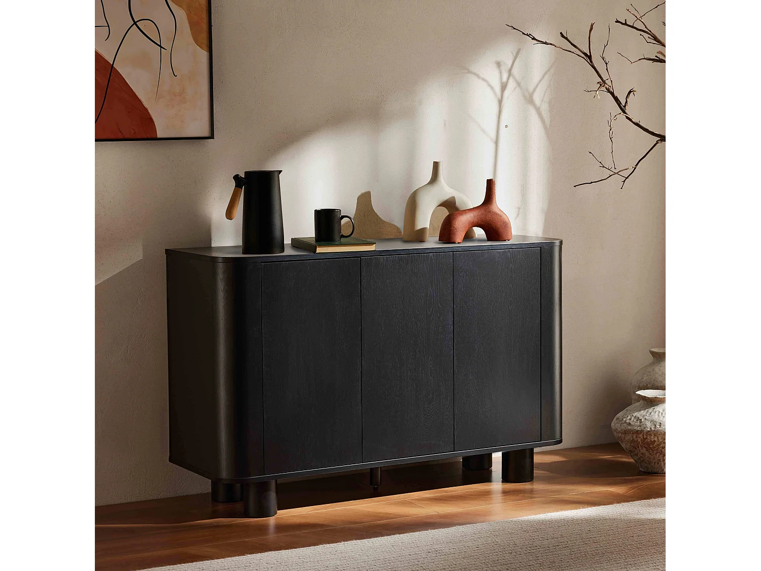 Moderne rechthoekige buffetkast met 3 deuren L120 cm zwart hout