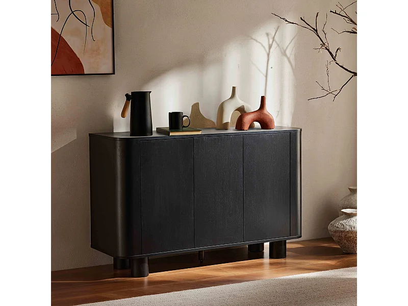 Moderne rechthoekige buffetkast met 3 deuren L120 cm zwart hout