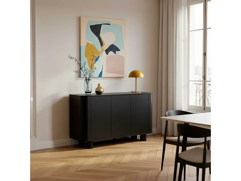 Moderne rechthoekige buffetkast met 3 deuren L120 cm zwart hout