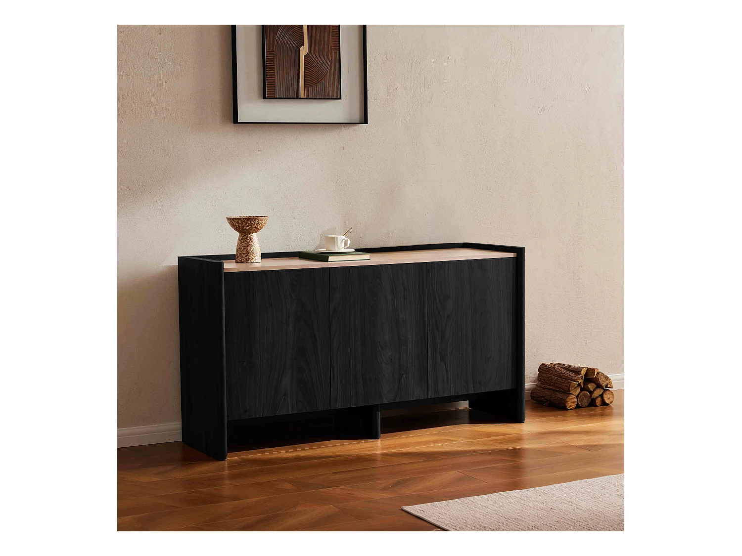 Buffet 3 portes moderne rectangulaire L140 cm bois noir
