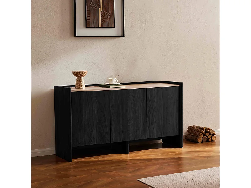 Moderne rechthoekige buffetkast met 3 deuren L140 cm zwart hout