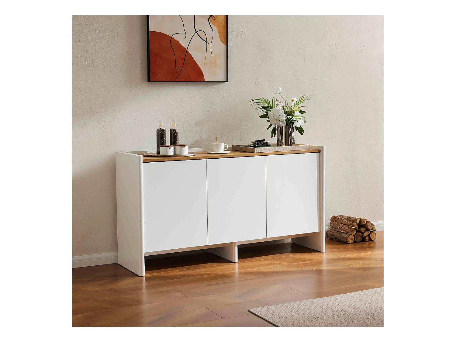 Buffet 3 portes moderne rectangulaire L140 cm écru