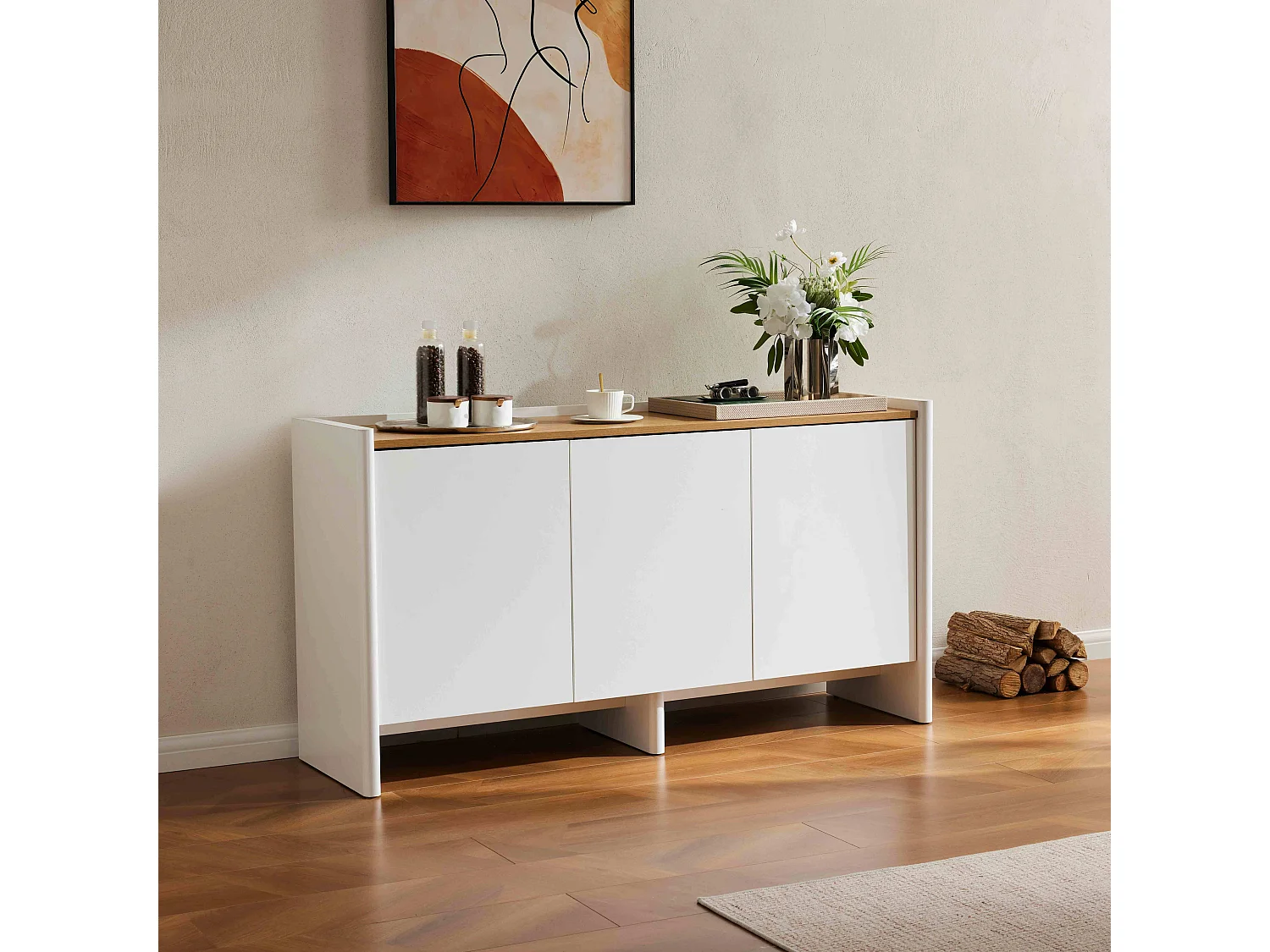 Buffet 3 portes moderne rectangulaire L140 cm écru