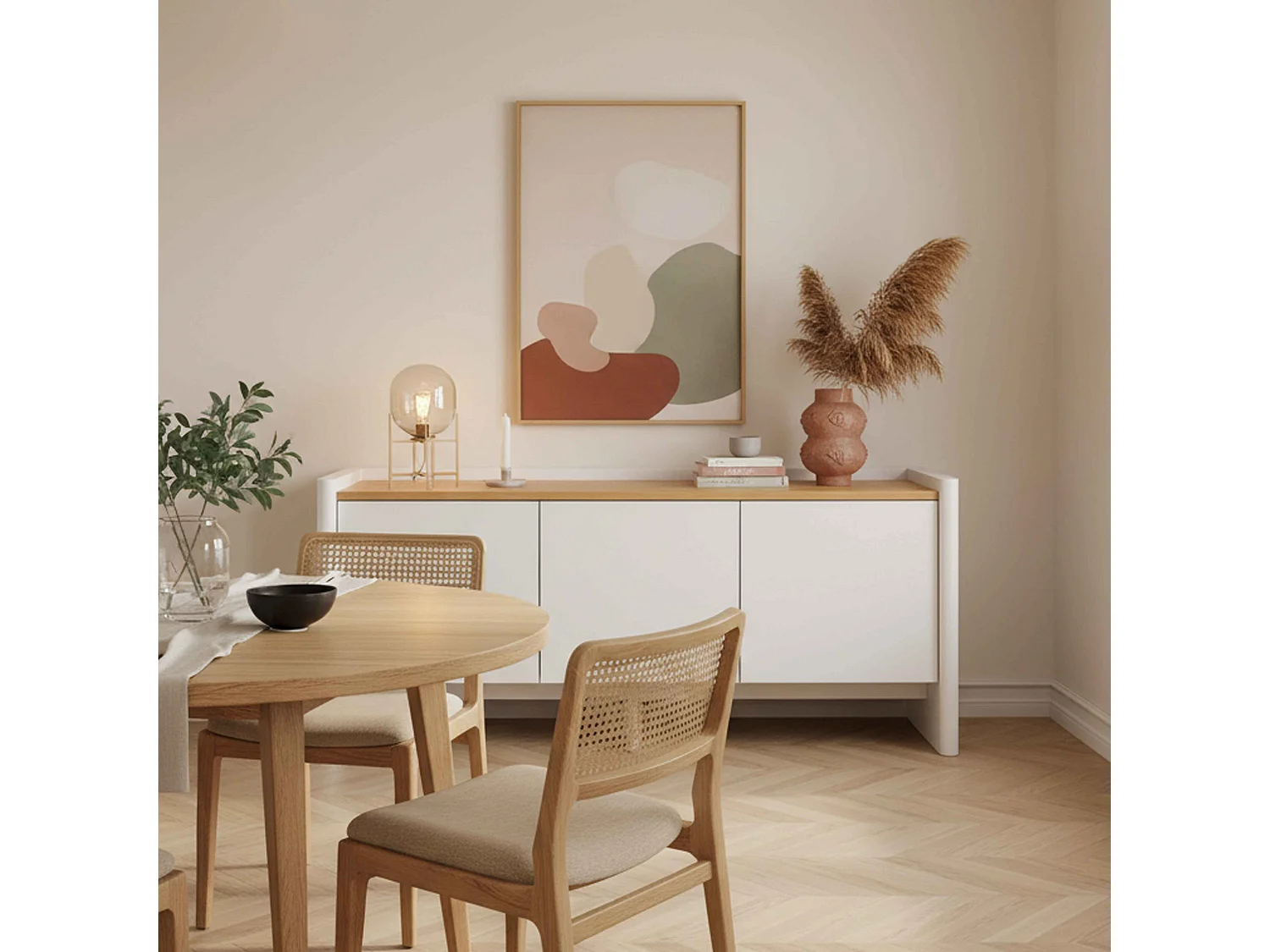 Moderne rechthoekige buffetkast met 3 deuren L140 cm wit