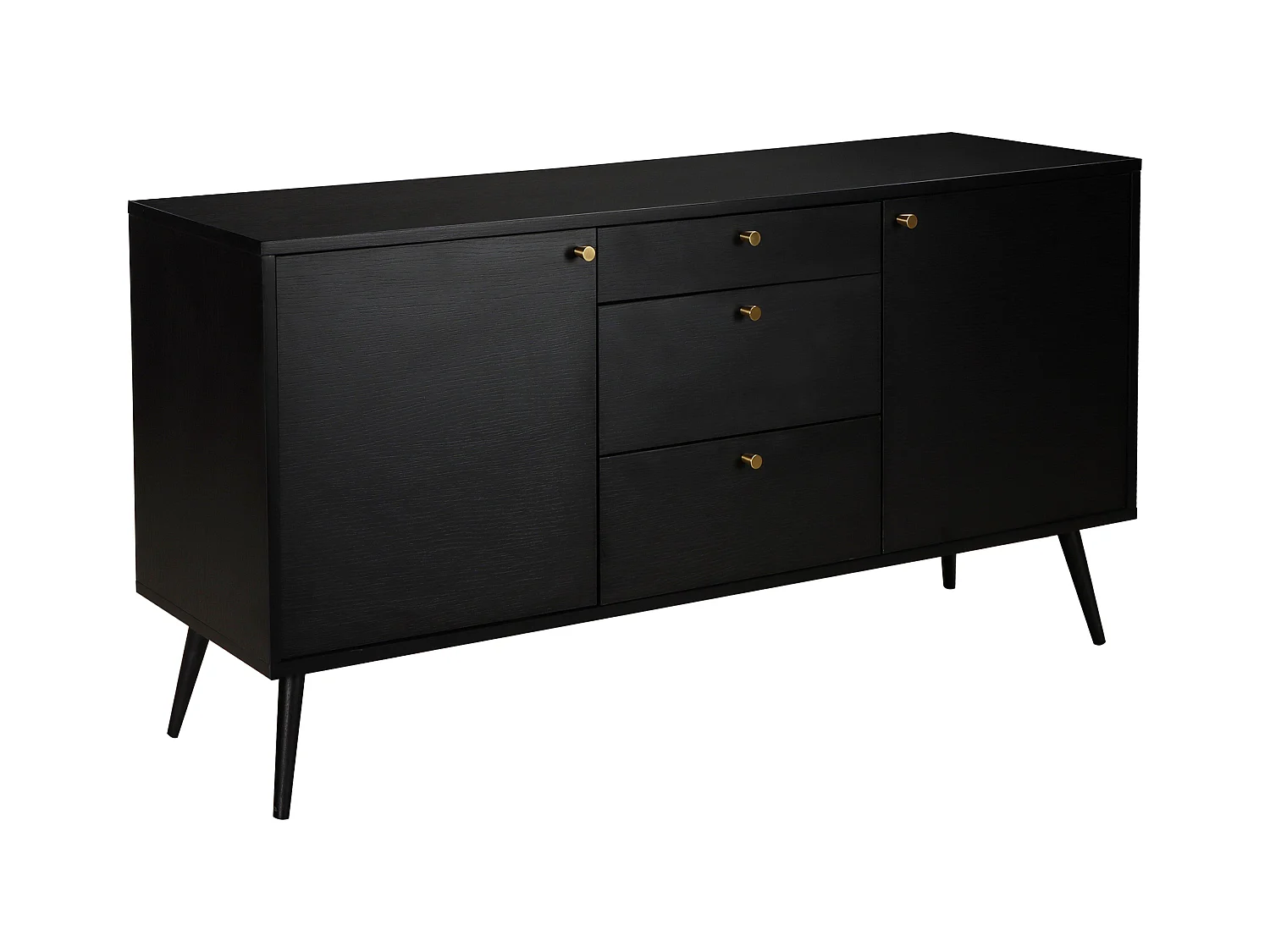 Buffet design effet bois foncé 2 portes 3 tiroirs 150 cm noir