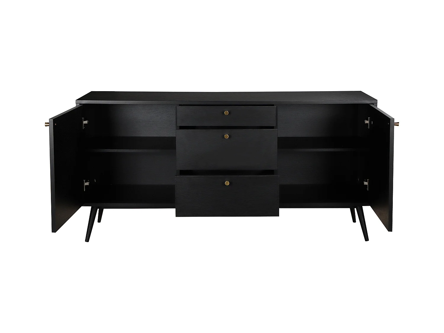Buffet design effet bois foncé 2 portes 3 tiroirs 150 cm noir