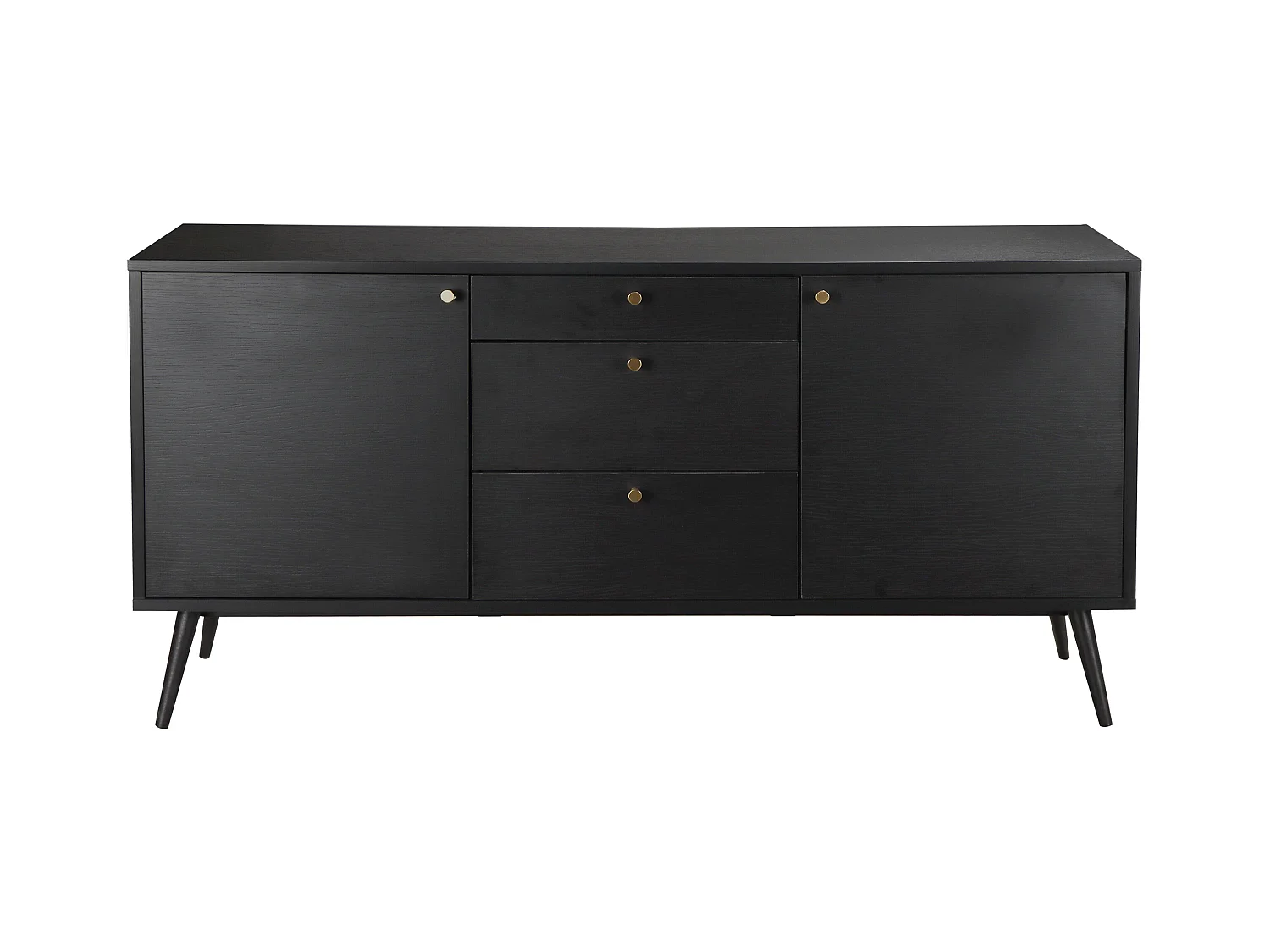 Buffet design effet bois foncé 2 portes 3 tiroirs 150 cm noir
