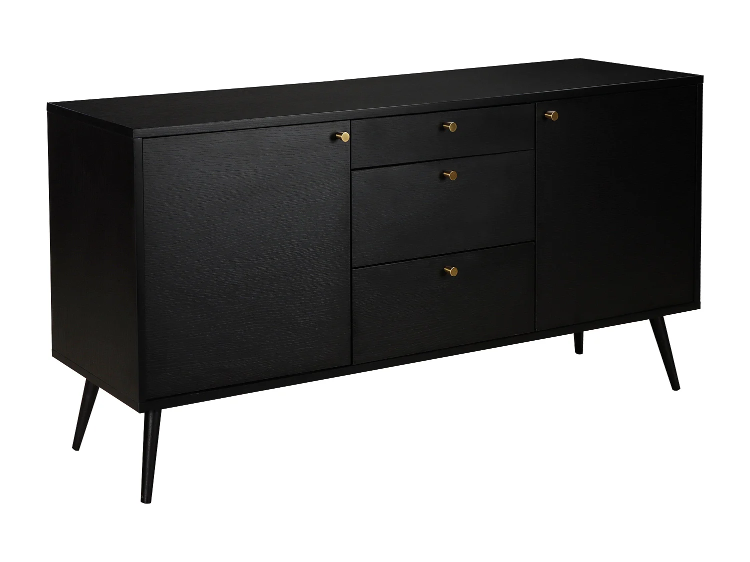 Buffet design effet bois foncé 2 portes 3 tiroirs 150 cm noir