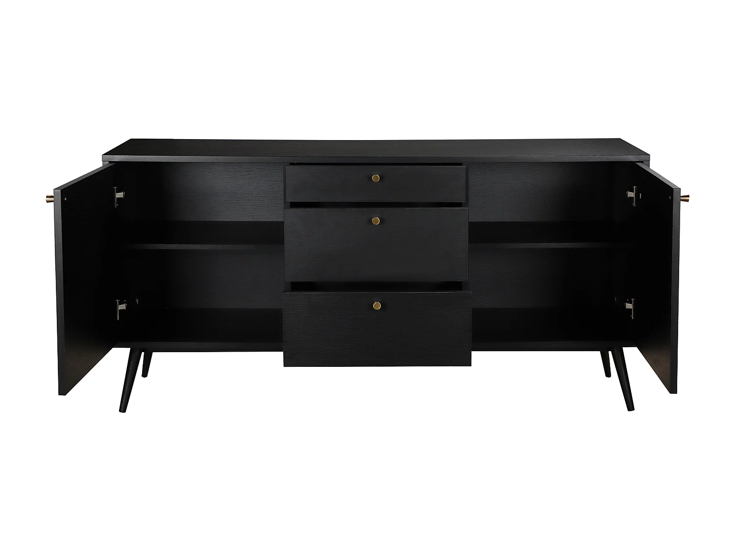 Buffet design effet bois foncé 2 portes 3 tiroirs 150 cm noir