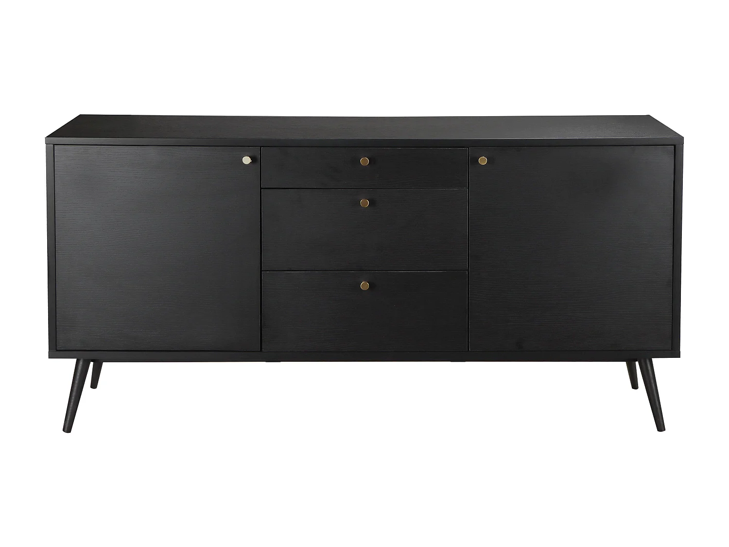 Buffet design effet bois foncé 2 portes 3 tiroirs 150 cm noir
