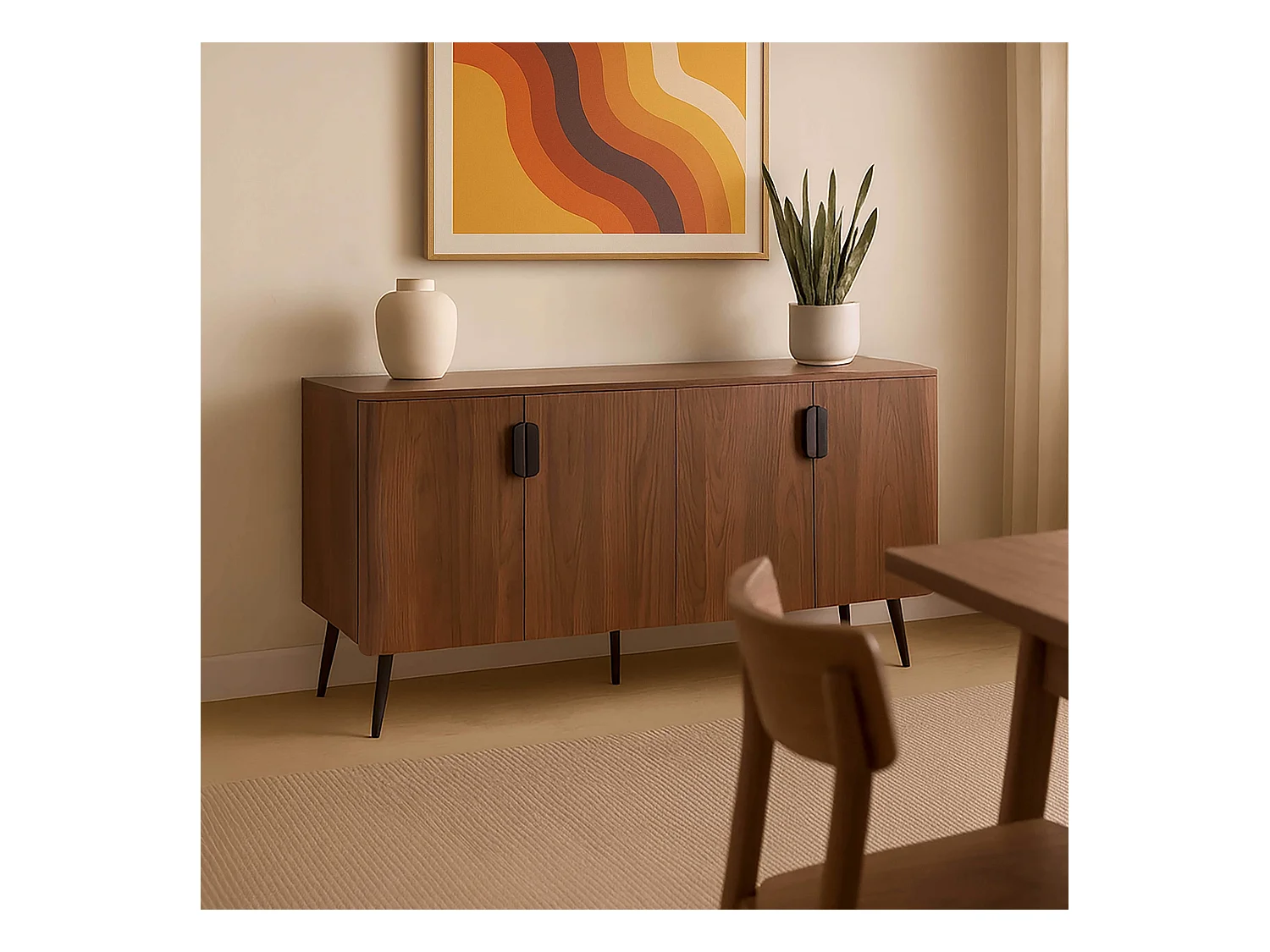 Buffet moderne 4 portes 160 cm bois foncé