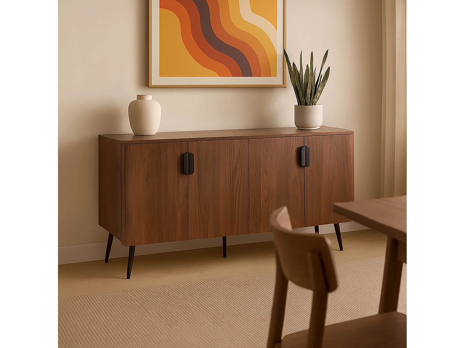 Buffet moderne 4 portes 160 cm bois foncé