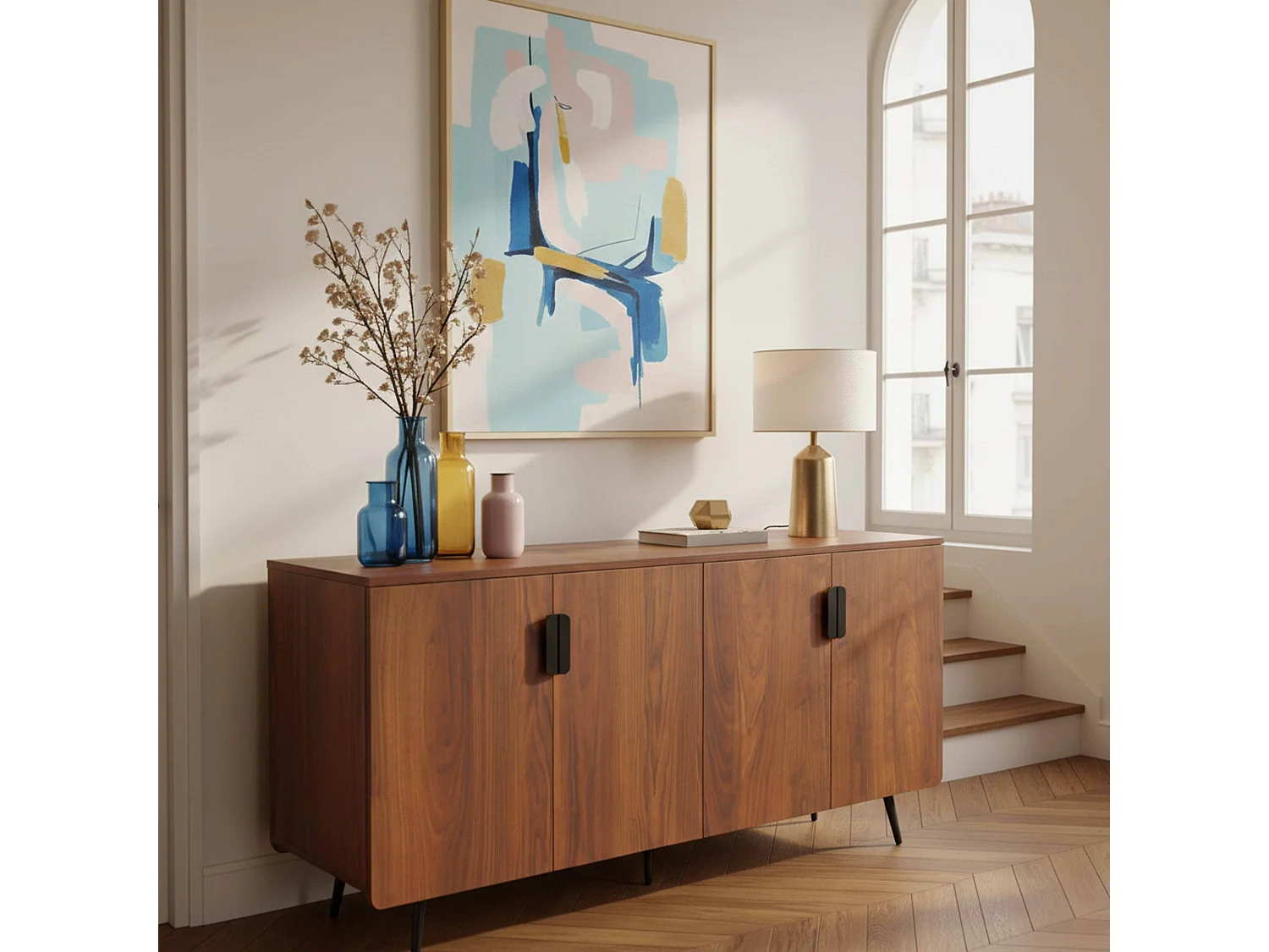 Modern dressoir met 4 deuren, 160 cm, donker hout