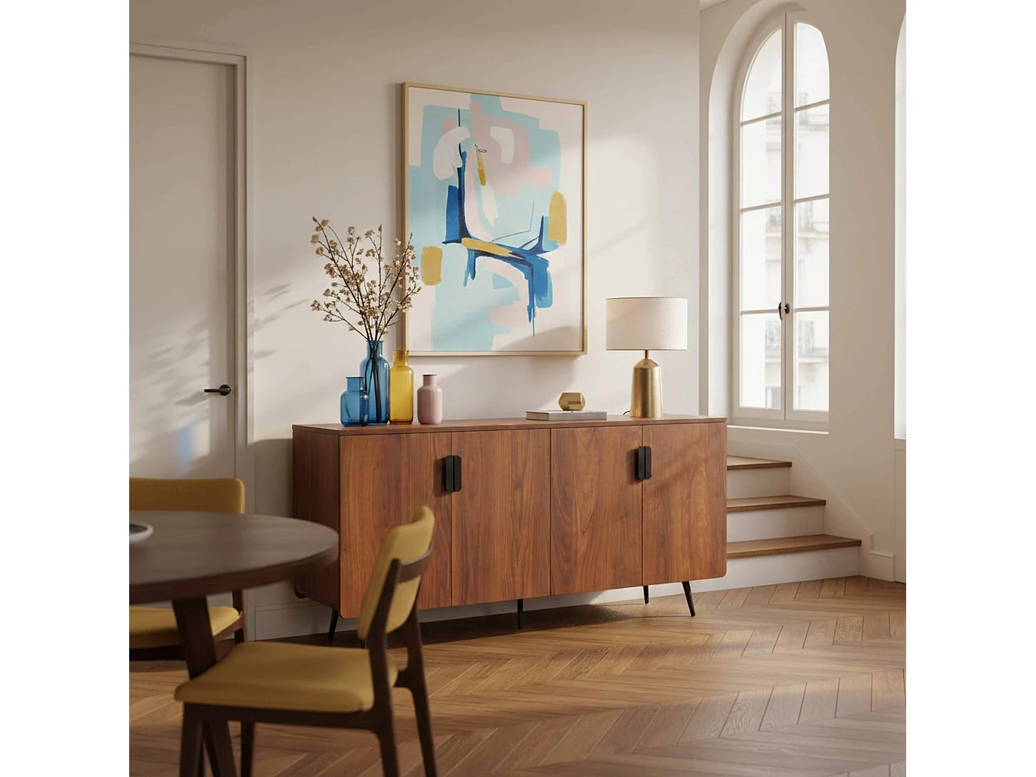 Modern dressoir met 4 deuren, 160 cm, donker hout